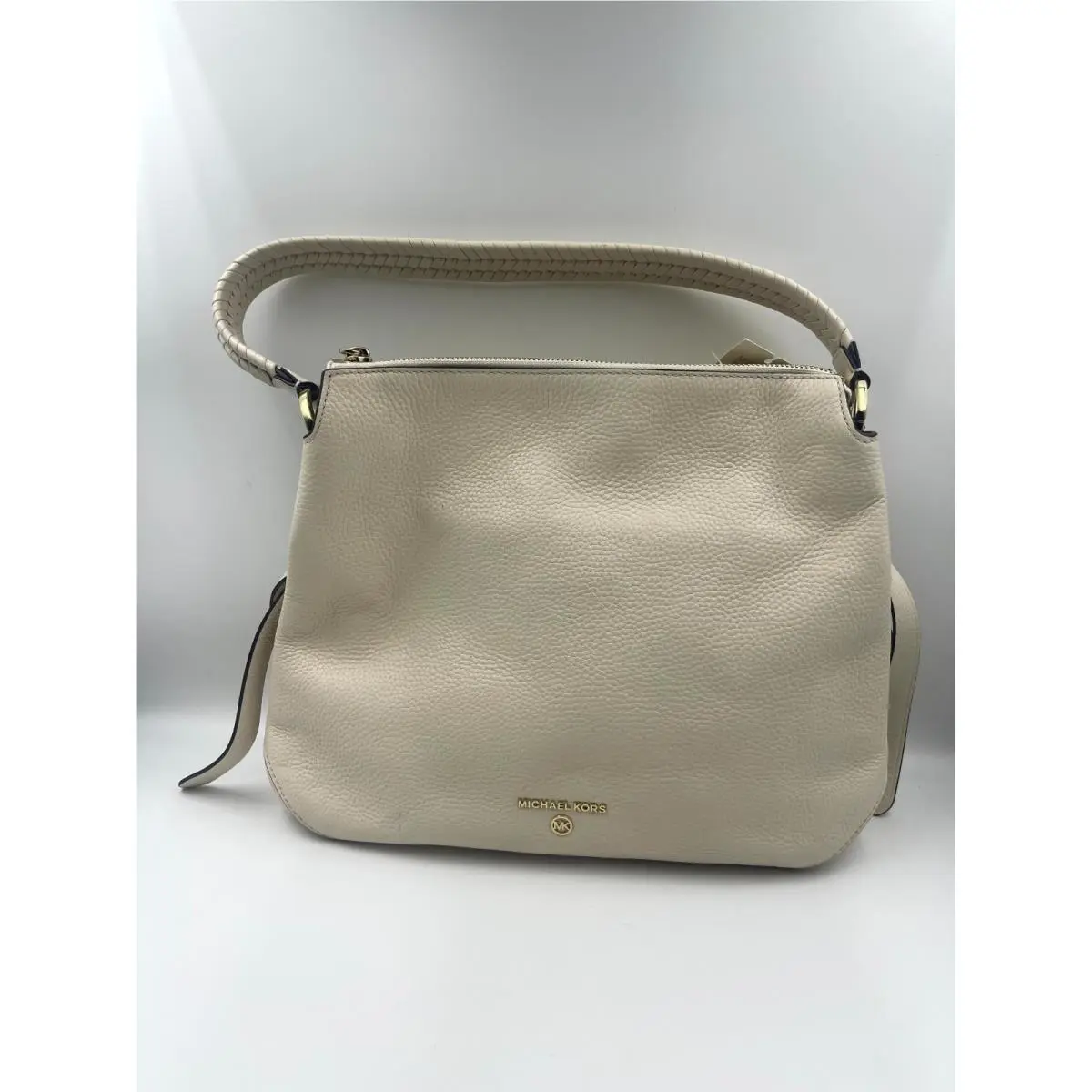 Michael Kors Pebbled Womens Small Leather Shoulder Bag Zipper Cream