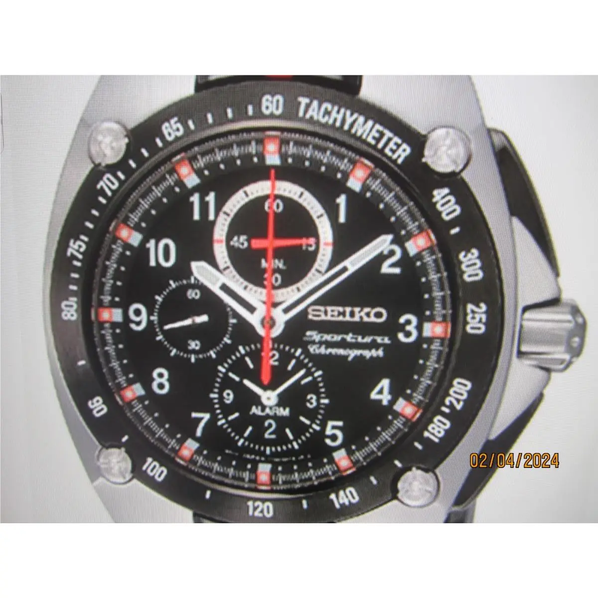 Seiko Sportura Men`s Watch Alarm Chrono S/s Rubber Japan SNAE07