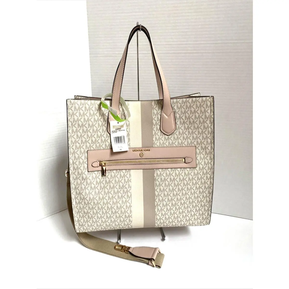Michael Kors Kenly Tote Bag Large Monogram NS Vanilla Soft Pink B2T