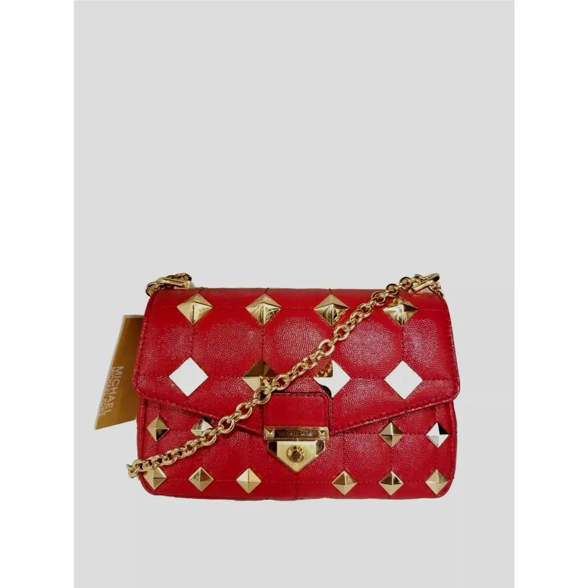Michael Kors Soho Small Crimson Studded Chain Leather Shoulder Bag
