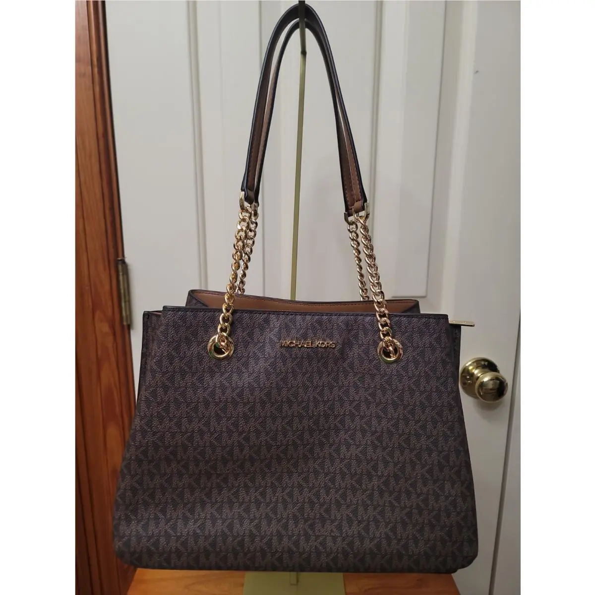 Michael Kors Large Brown Leather Shoulder Tote Bag Gold Tone