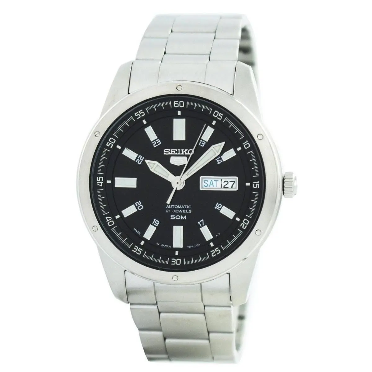 Seiko 5 Automatic 21 Jewels Japan Made Blakc Dial SNKN13J1 Men`s Watch
