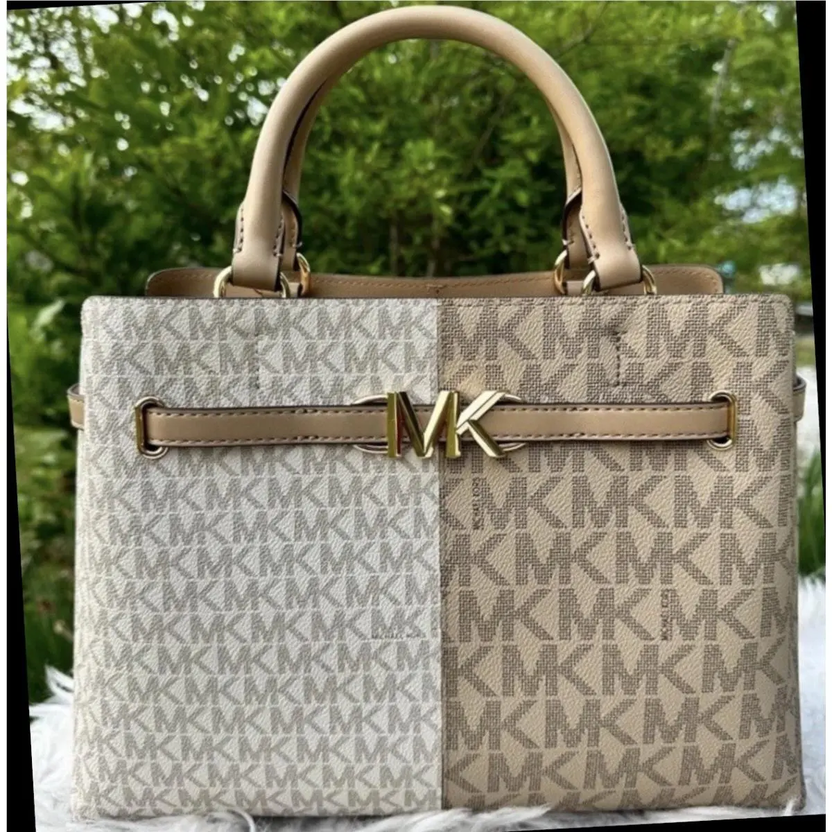Michael Kors Reed Leather Large Satchel Camel Multi Women Handbag