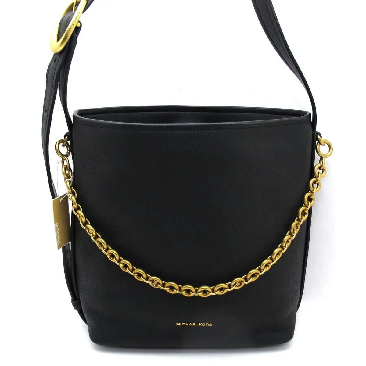 Nolita Pebbled Leather Chain Bucket Shoulder Black/brushed Gold by Michael Kors