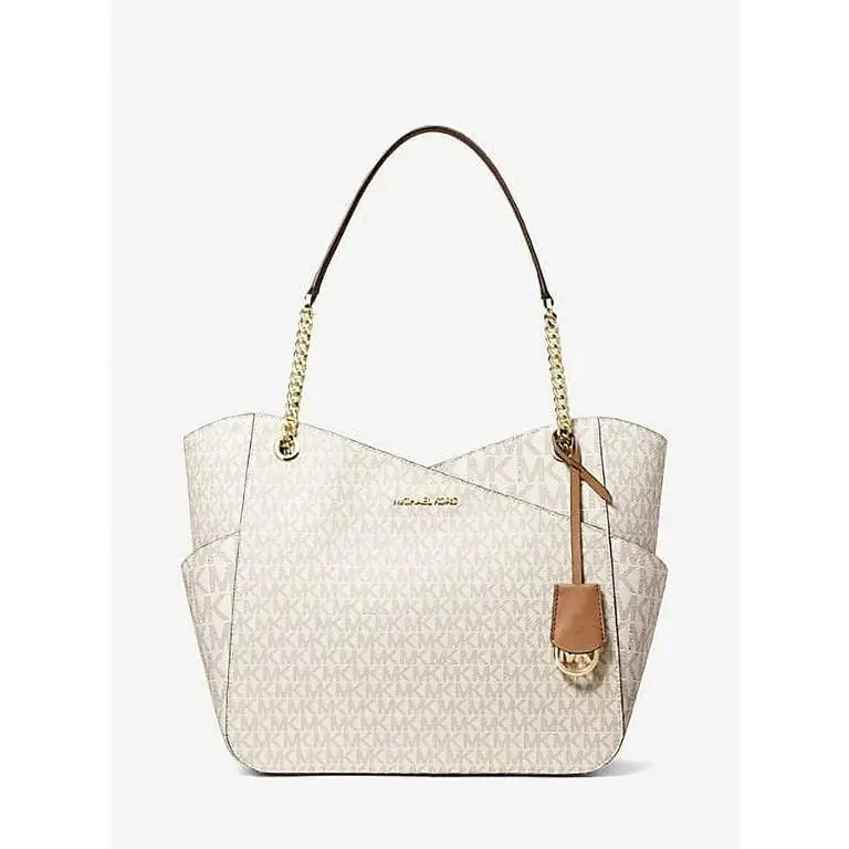 Michael Kors Jet Set Large Logo Shoulder Bag in Vanilla/brown Chain Strap