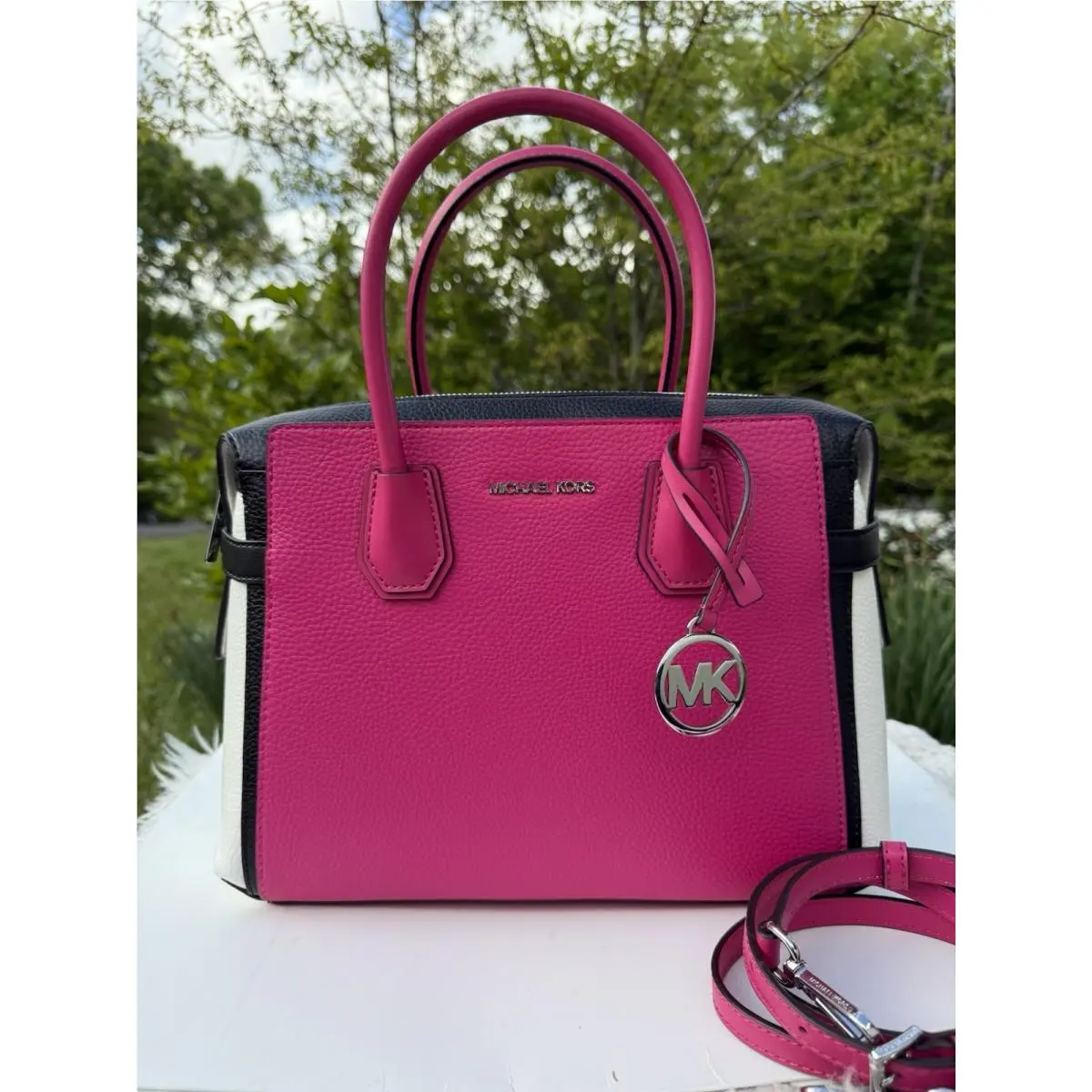 Belted Mercer Leather Satchel Dragon Fruit Multi by Michael Kors