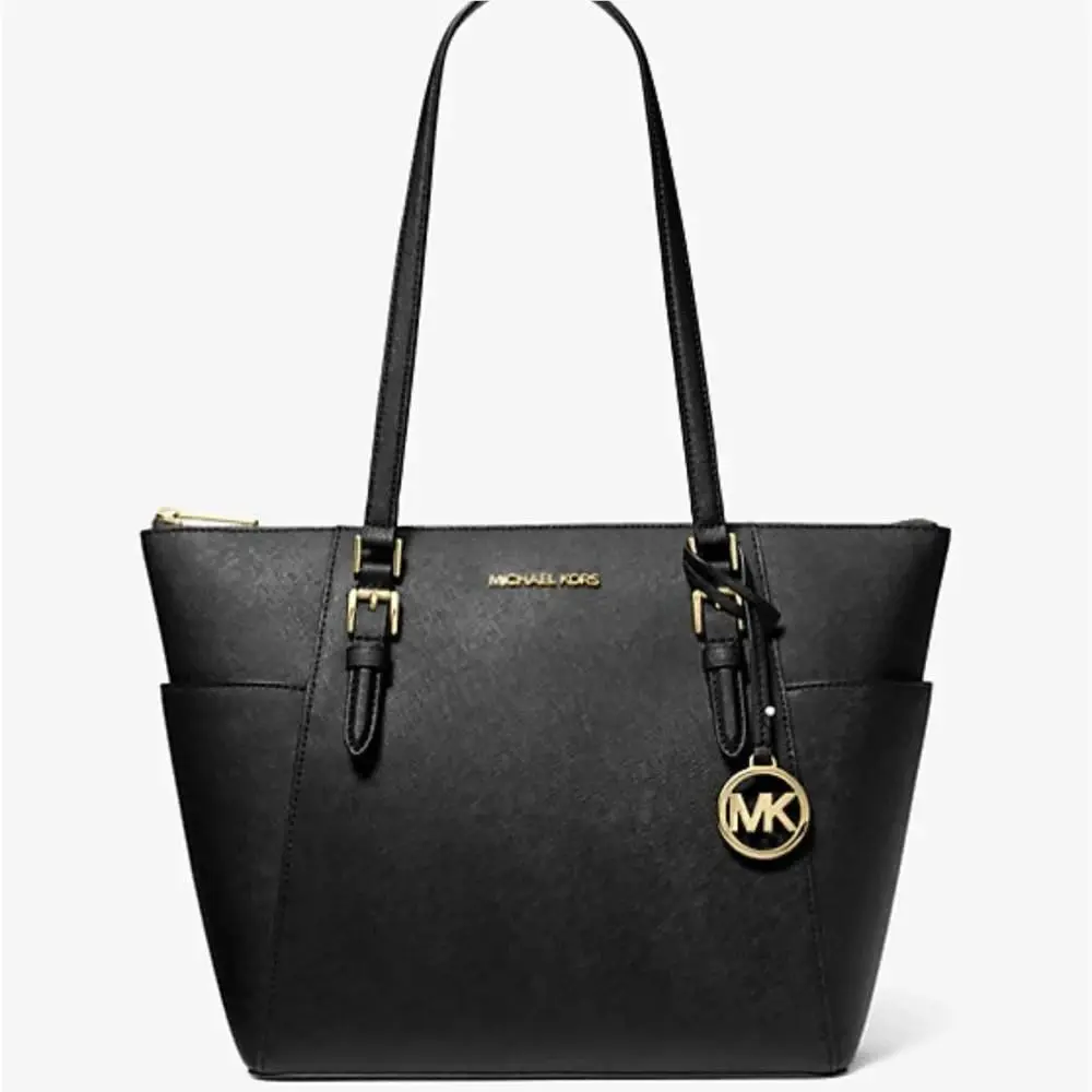 Michael Kors Charlotte Large Black Saffiano Leather Top-zip Tote Bag