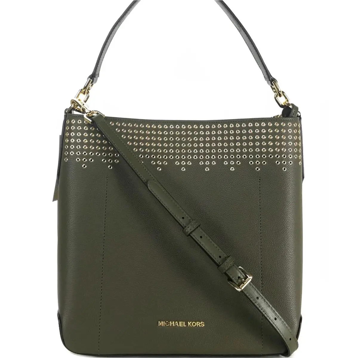 Michael Kors Hayes Large Bucket Leather Shoulder Bag Green