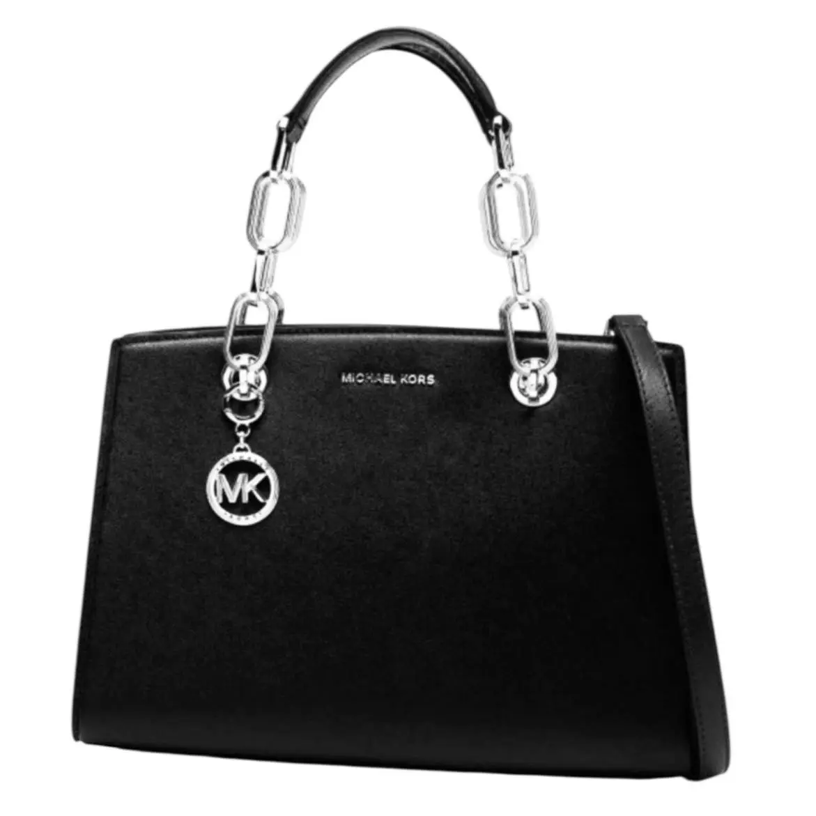 Michael Kors Cynthia Designer Small Tote Black Leather Satchel Top Handle Bag