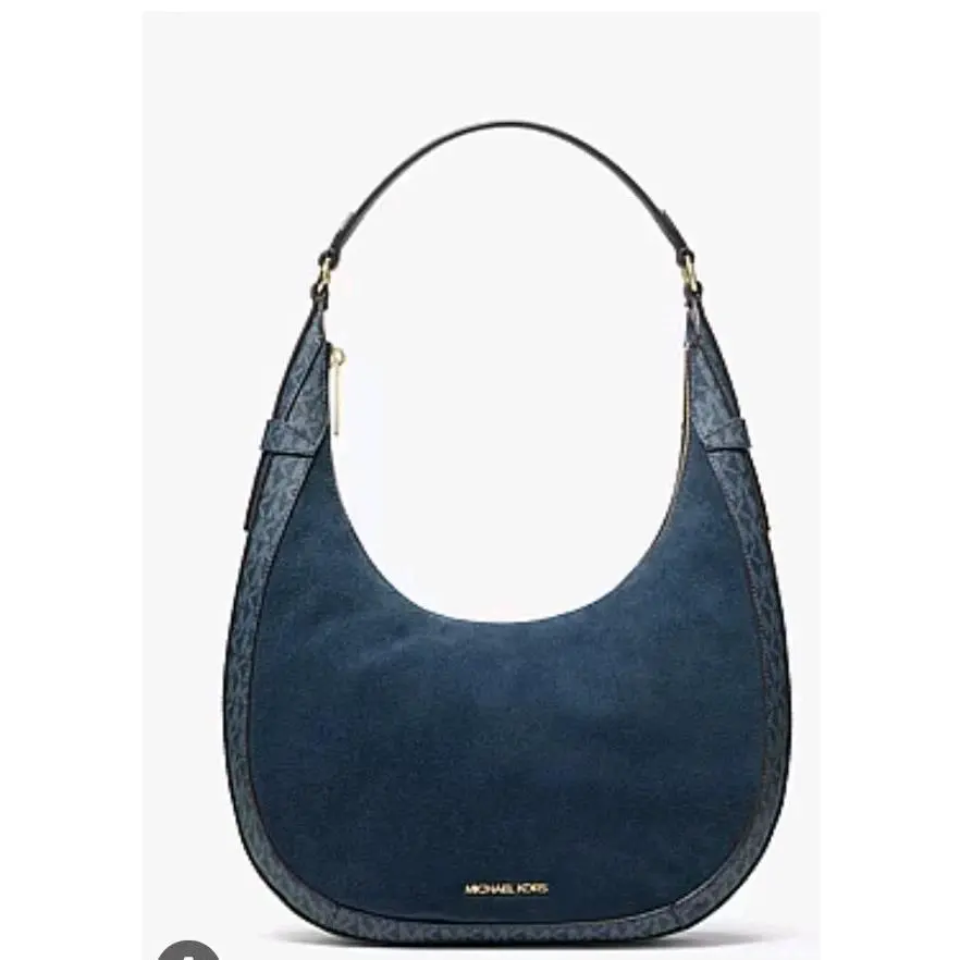 Michael Kors Preston Small Suede Leather Hobo Shoulder Bag Navy Blue