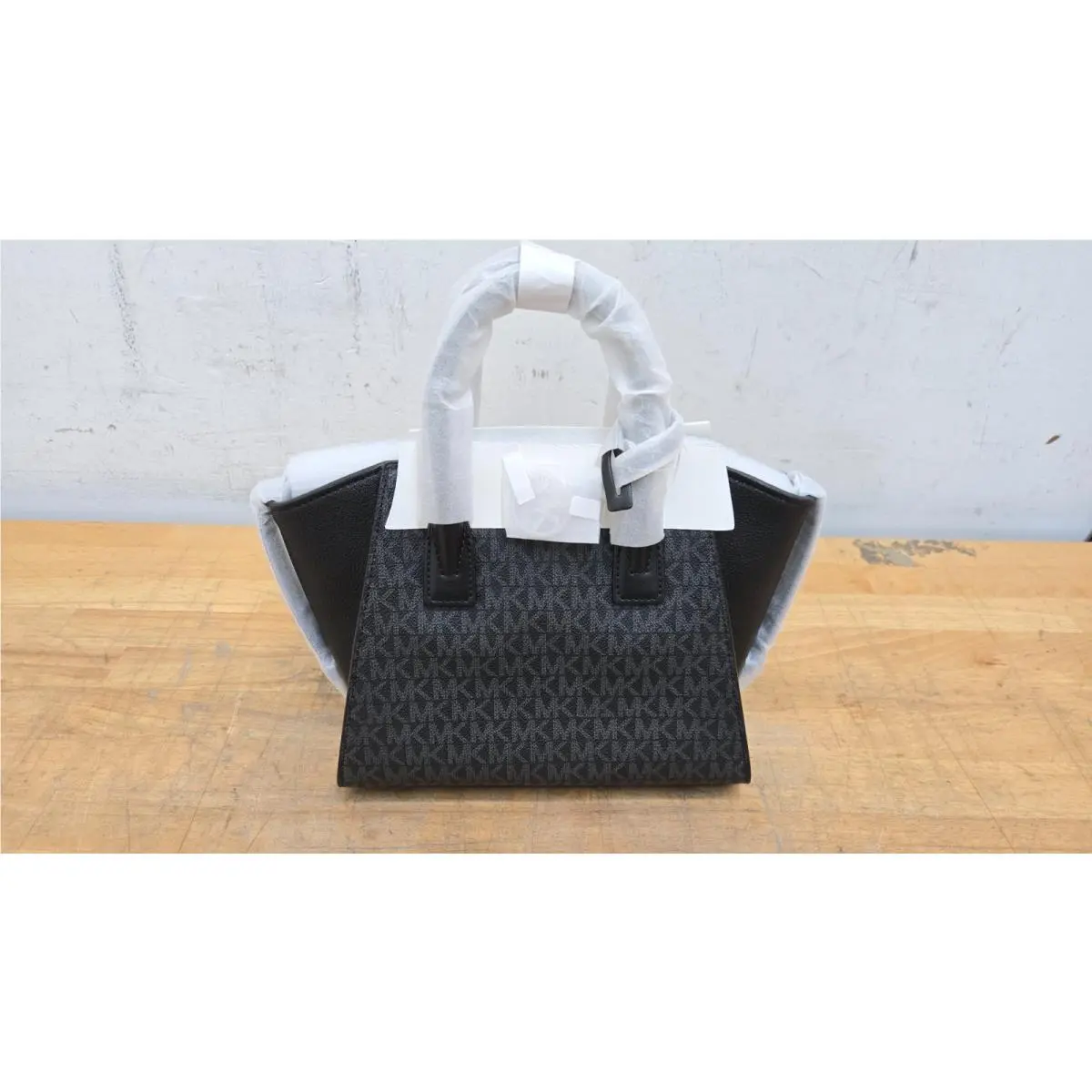 Michael Kors Avril Small Top Zip Satchel Black MK Logo Handbag