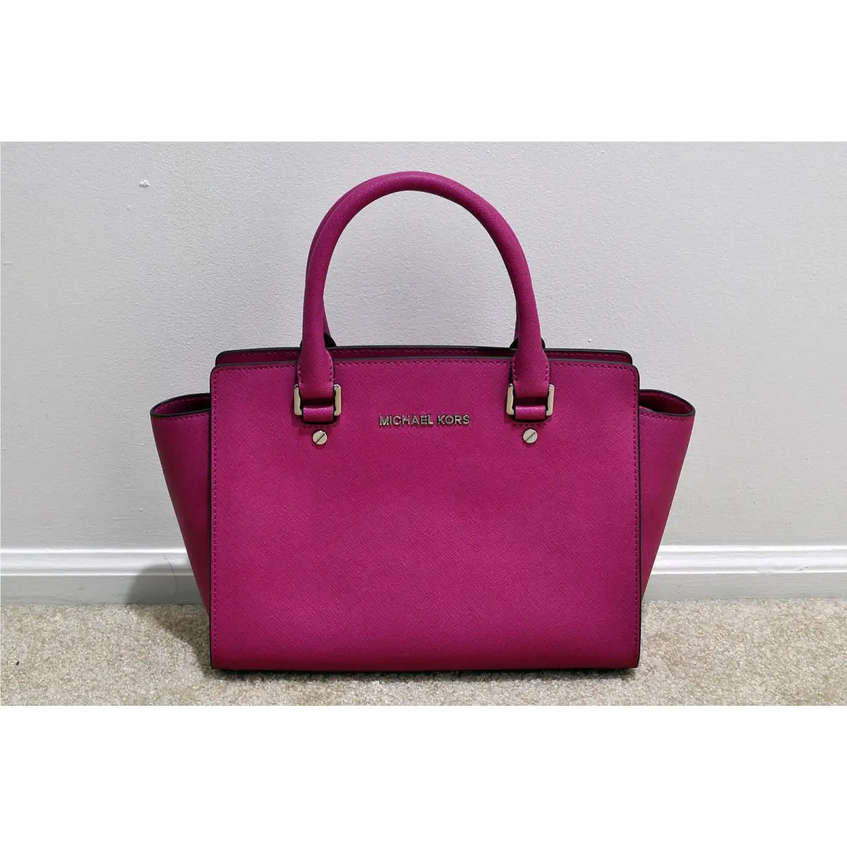 Kors Selma Medium Saffiano Leather Satchel in Fuchsia by Michael Kors