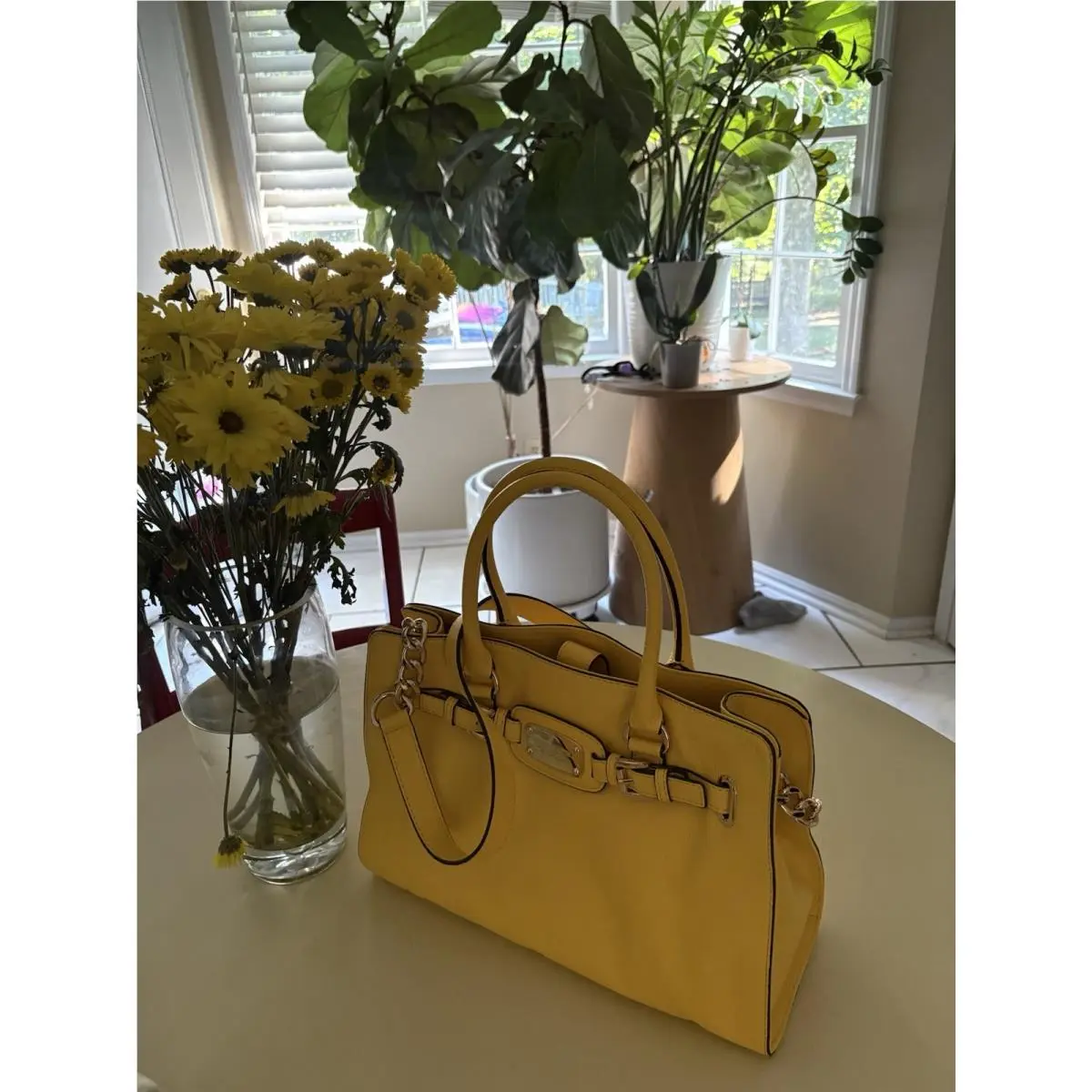 Michael Kors Hamilton Vintage Yellow Leather MD Tote Hand Shoulder Bag Purse