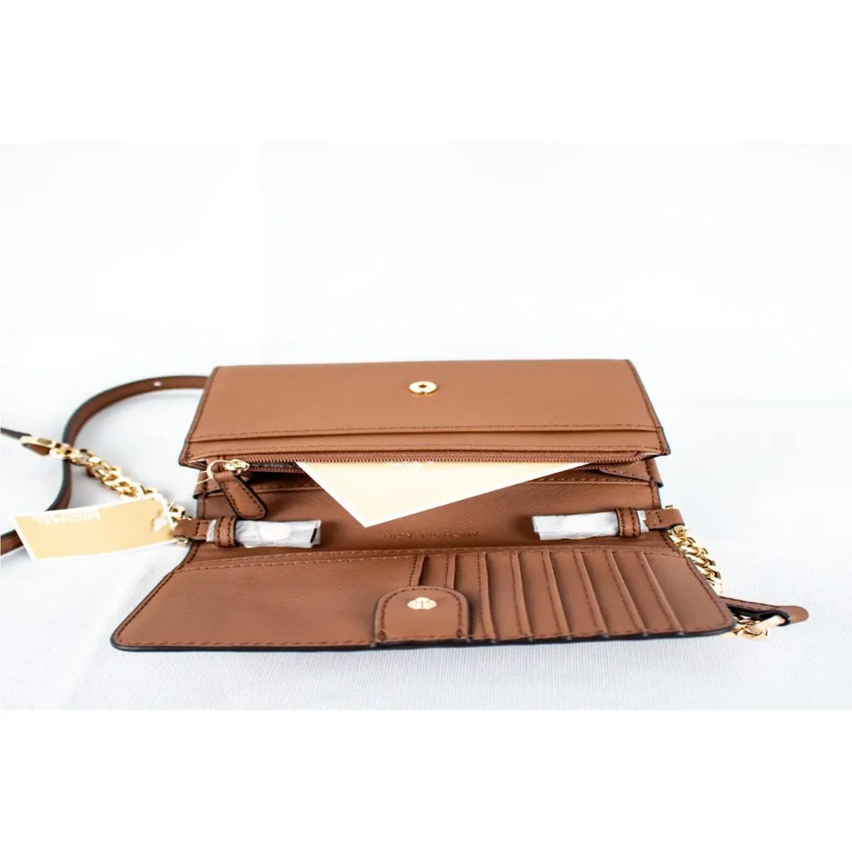 Michael Kors Camel Beige Leather Women Rectangle Crossbody Handbag