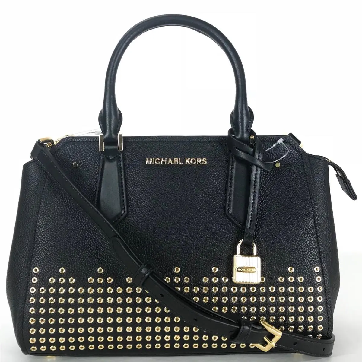 Hayes Medium Leather Messenger Bag Black by Michael Kors