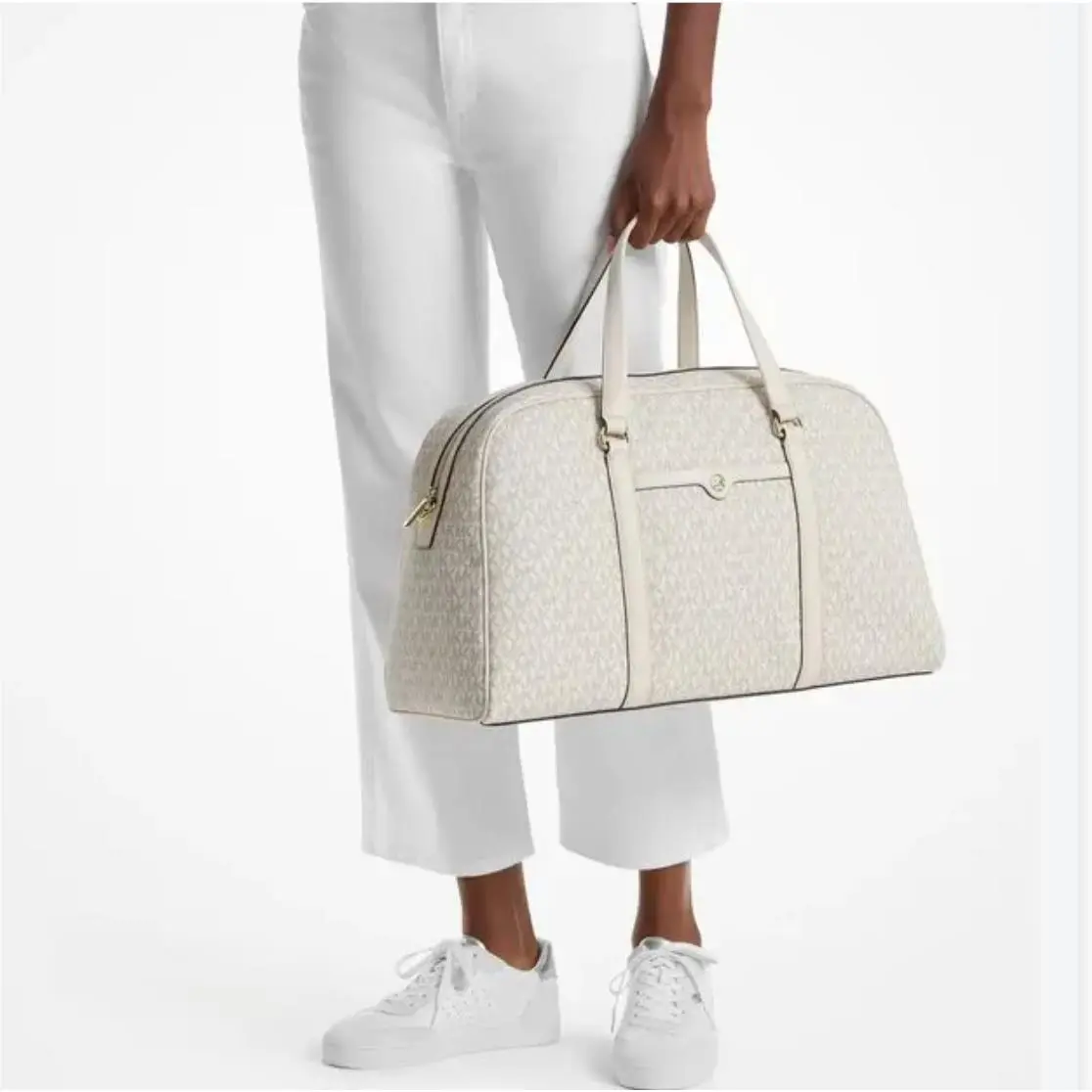 Michael Kors Travel XL Pvc Weekender Duffle Luggage Bag Light Cream Multi