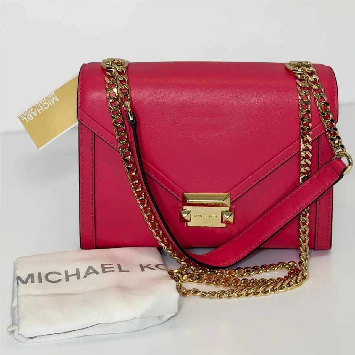 Michael Kors Whitney Large Rose Pink Leather Chain Shoulder Crossbody Bag