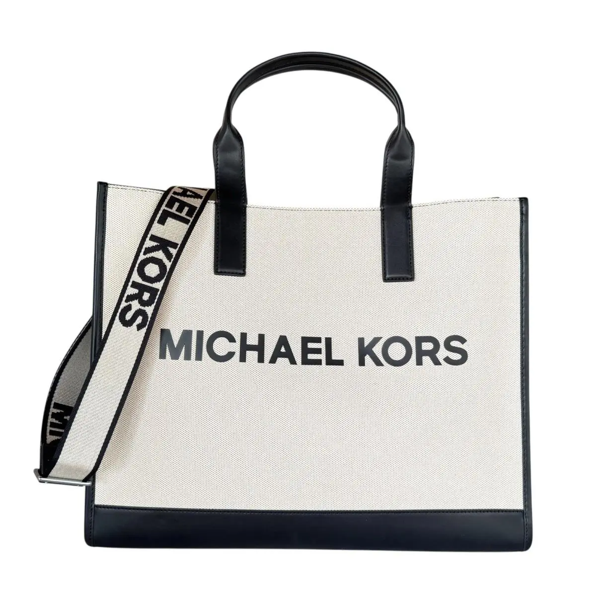 Michael Kors Cooper XL Commuter Structured Tote Shoulder Bag Natural Black
