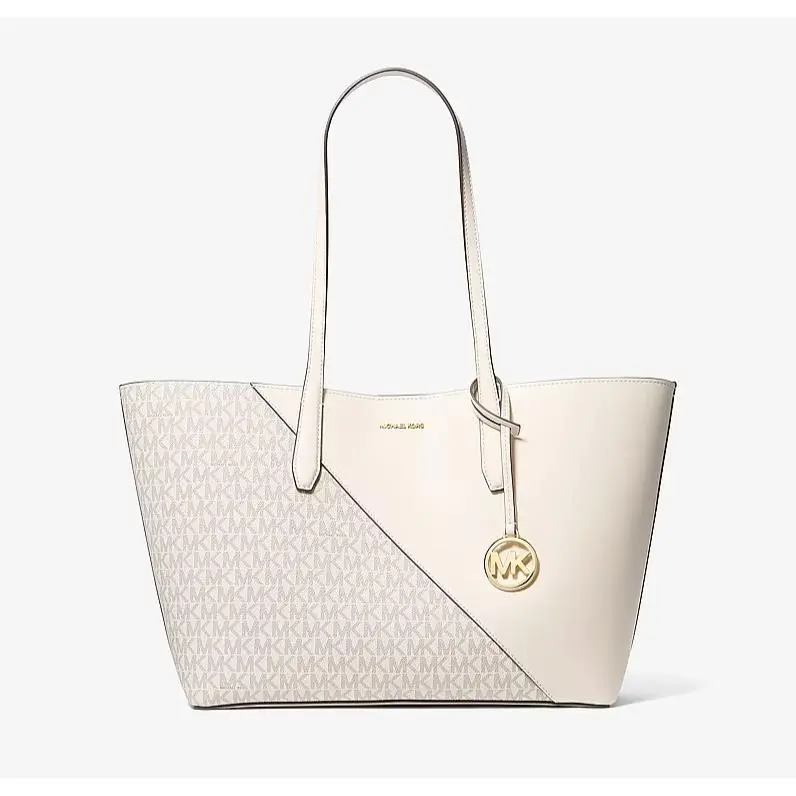 Michael Kors Avalon Medium Smooth and Signature Logo Tote Bag Light Cream