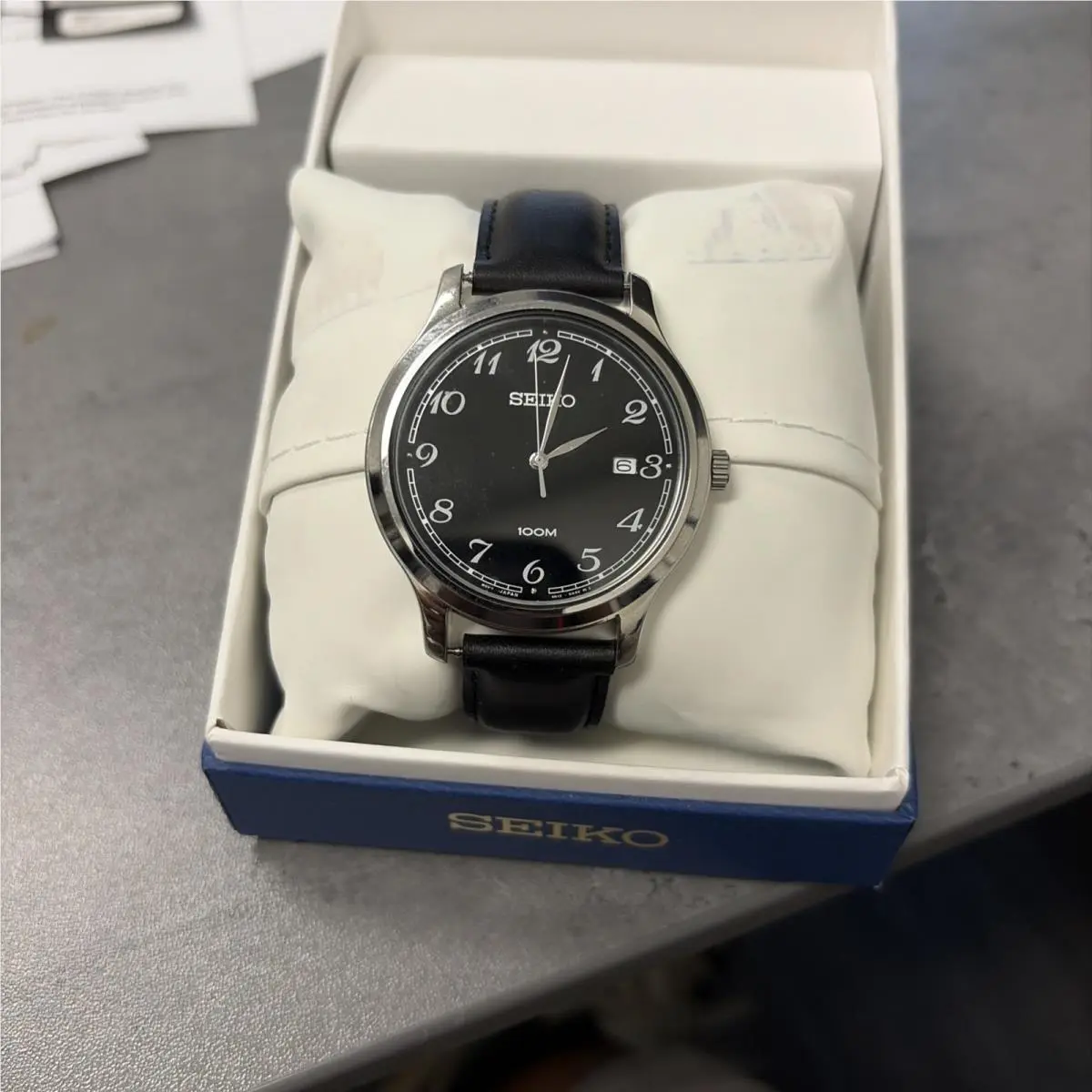 Seiko SUR189 Black Dial Generic Black Leather Band Mens Watch
