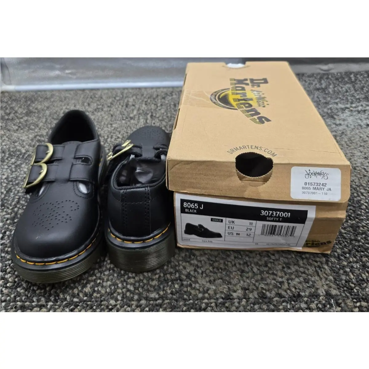Dr. Martens 8065 J Softy T Junior Leather Shoes Airwair Black 30737001 Size 12