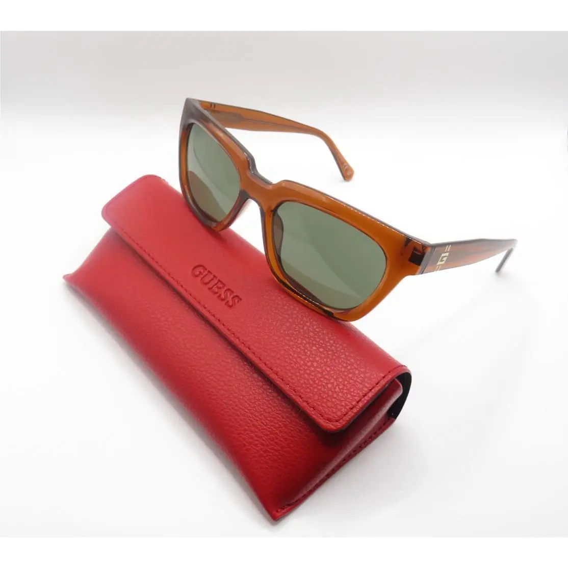 GU00206 48N Shiny Transparent Brown/green Square Sunglasses by Guess
