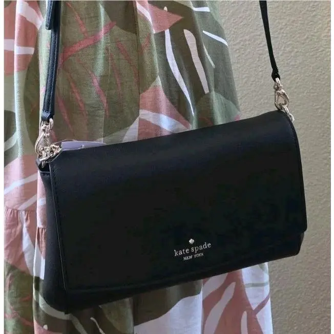 New York Medium Laurel Way Greer Leather Crossbody Bag Black by Kate Spade