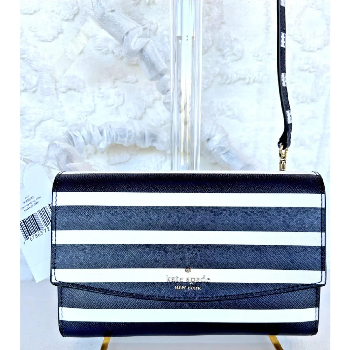 Kate Spade Laurel Way Winni Crossbody Wallet Phone Bag Black White Stripe