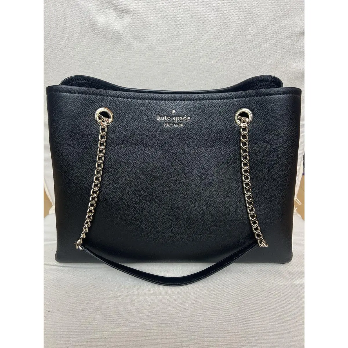 Jordyn Large Chain Handle Tote Black Leather by Kate Spade
