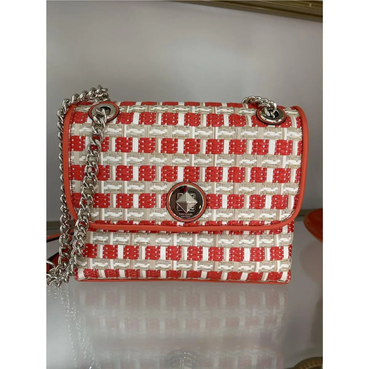 % Natalia Straw / Leather Small Flap Crossbody by Kate Spade