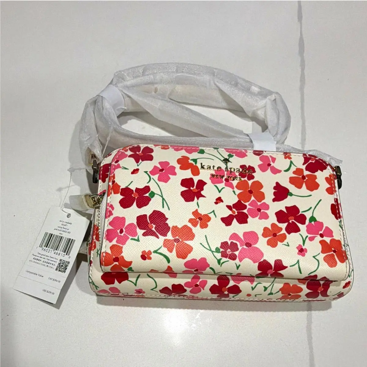 New York Dual Zip Floral Pink Multi Crossbody Bag Gold Hardware by Kate Spade