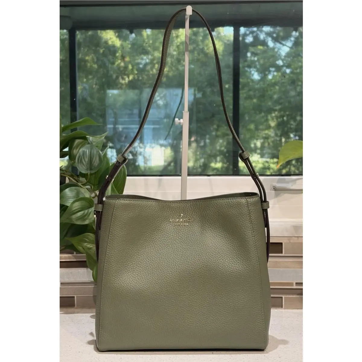 Kate Spade Juliette Medium Bucket Shoulder Bag Tote Purse Cedar Green Leather