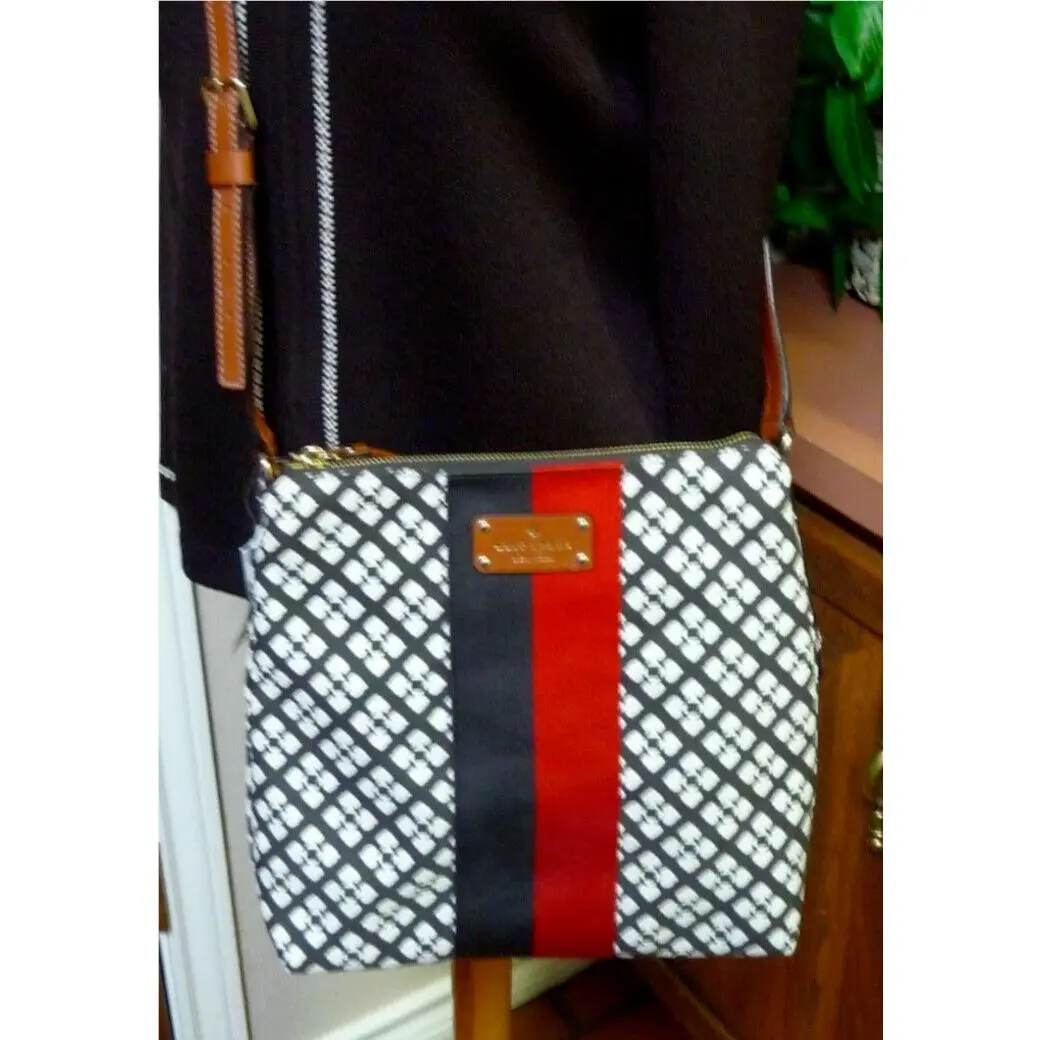 Signature Brown/red Luggage Stripe Messenger Bag Canvas Leather by Kate Spade