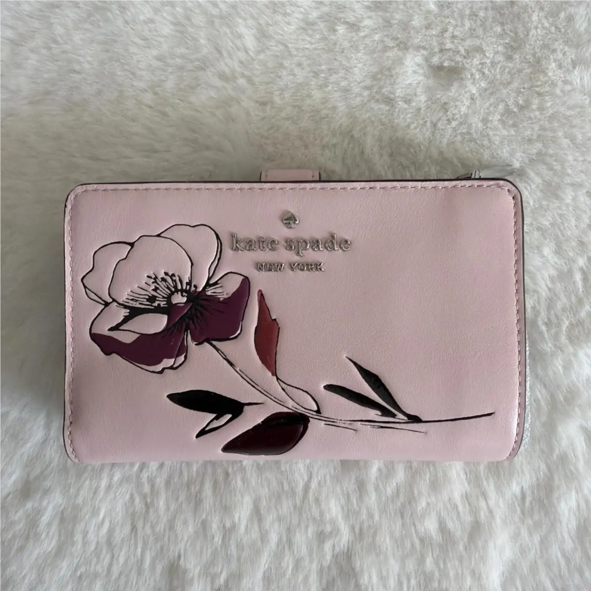 Kate Spade Medium Compact Floral Embossed Bifold Wallet Rose Smoke