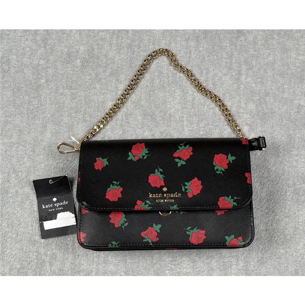 Madison Crossbody Bag Womens Small Black Rose Leather KE643 by Kate Spade