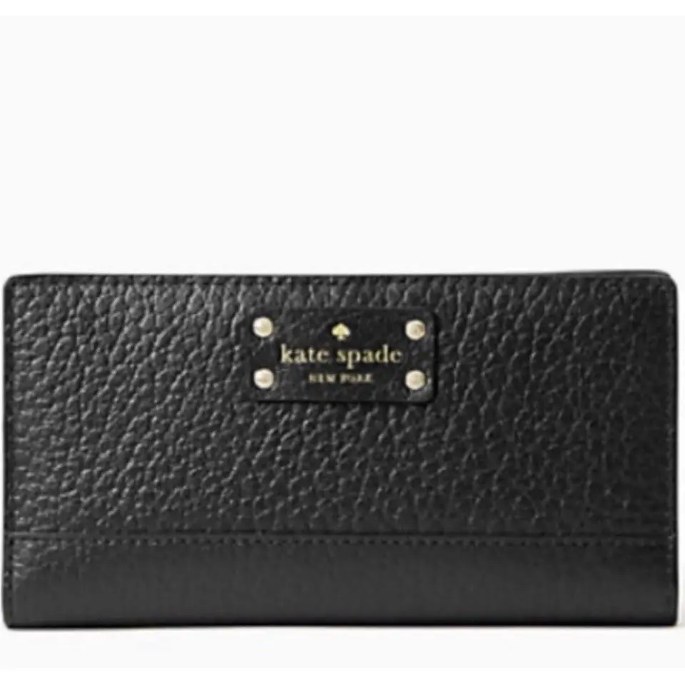Kate Spade Wallet Bifold Stacy Bay Street Pebble Black Leather Snap Zipper Close