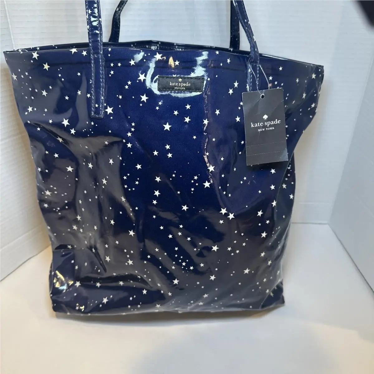 New York Stars Patent Tote Bag Navy/white Lined w/ Inner Pockets by Kate Spade