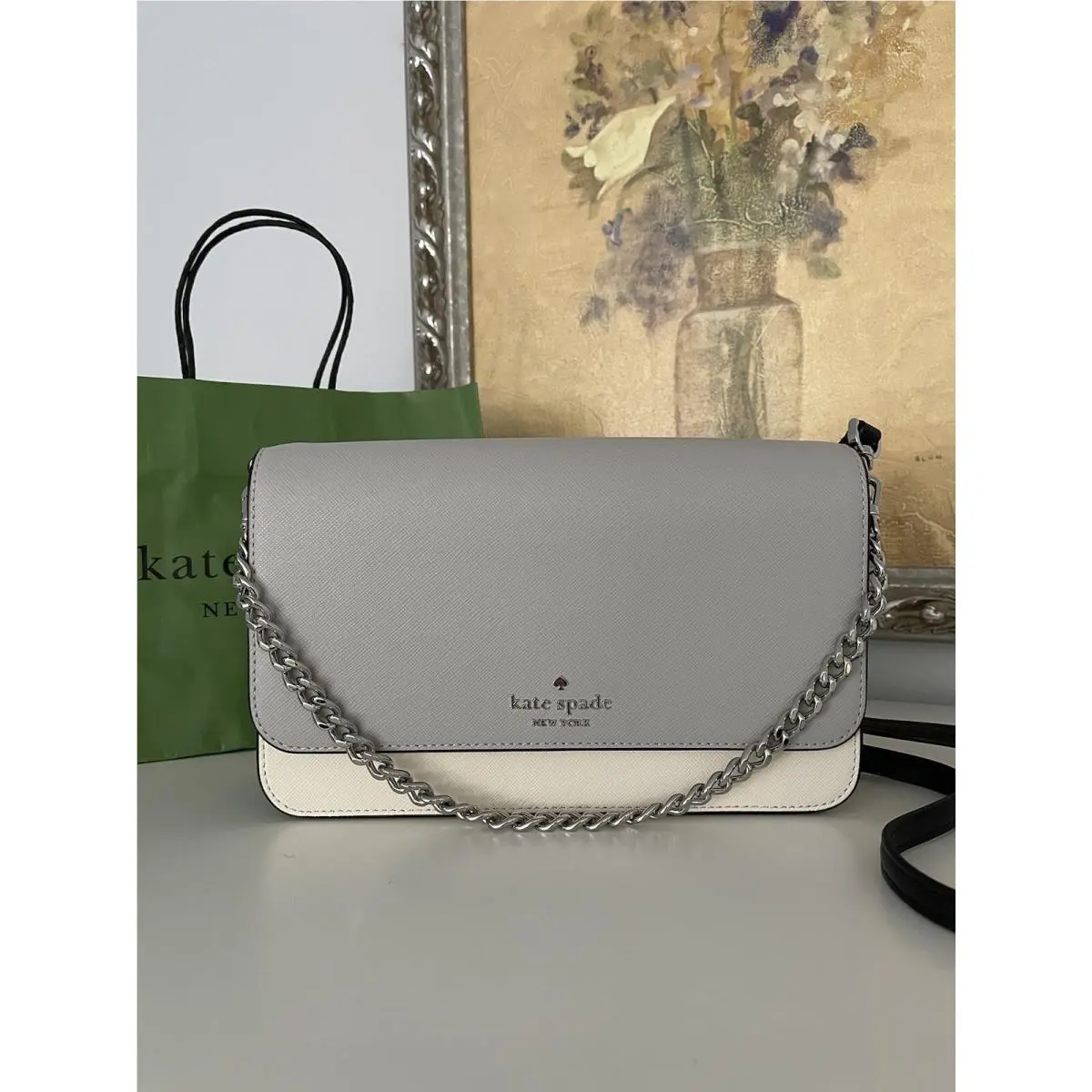 Madison Leather Colorblock Flap Crossbody In Platinum Grey Multi by Kate Spade