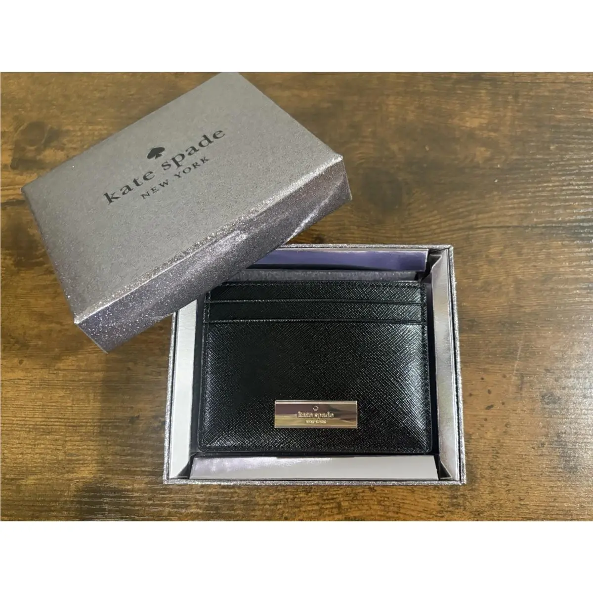 Kate Spade Kenzie Small Cardholder Wallet In Black Saffiano Pvc Card Holder