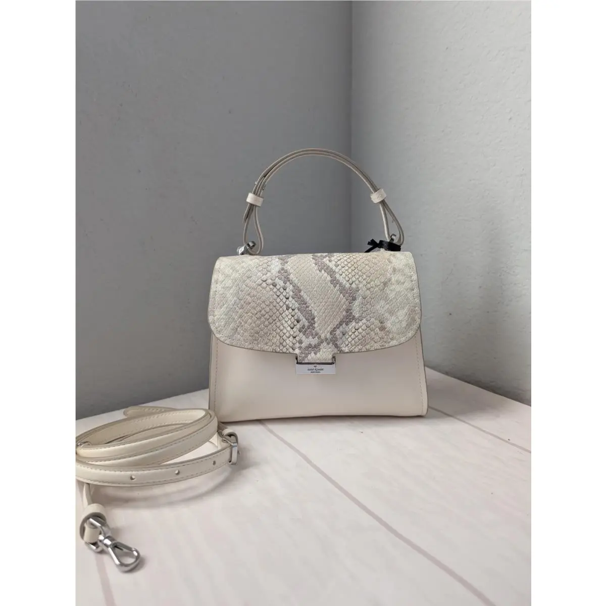 KP032 Riley Snake Embossed Small Top Handle Bag In Natural Multi by Kate Spade