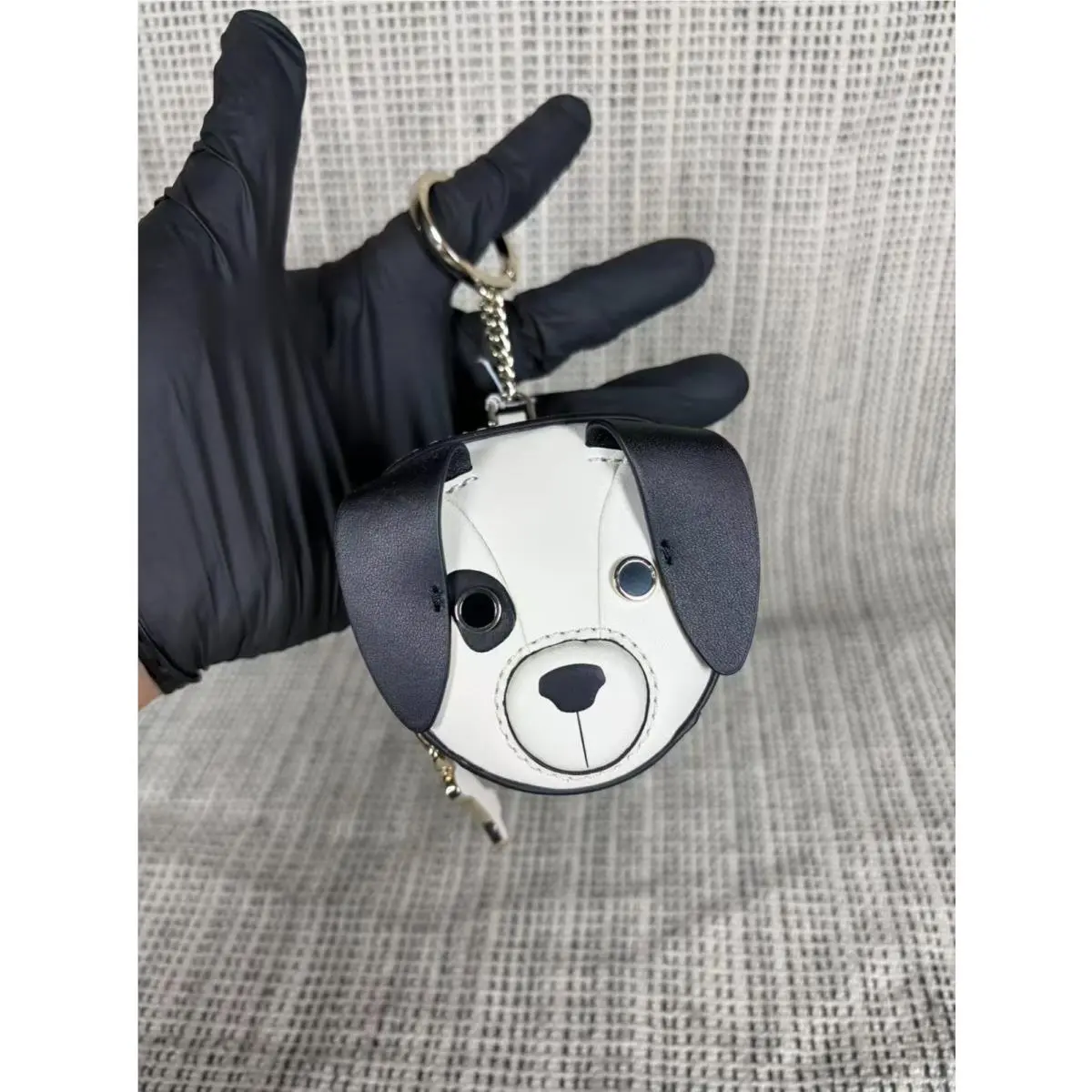 Claude Dog Coin Purse Charm Leather Black/white Keychain Bag by Kate Spade