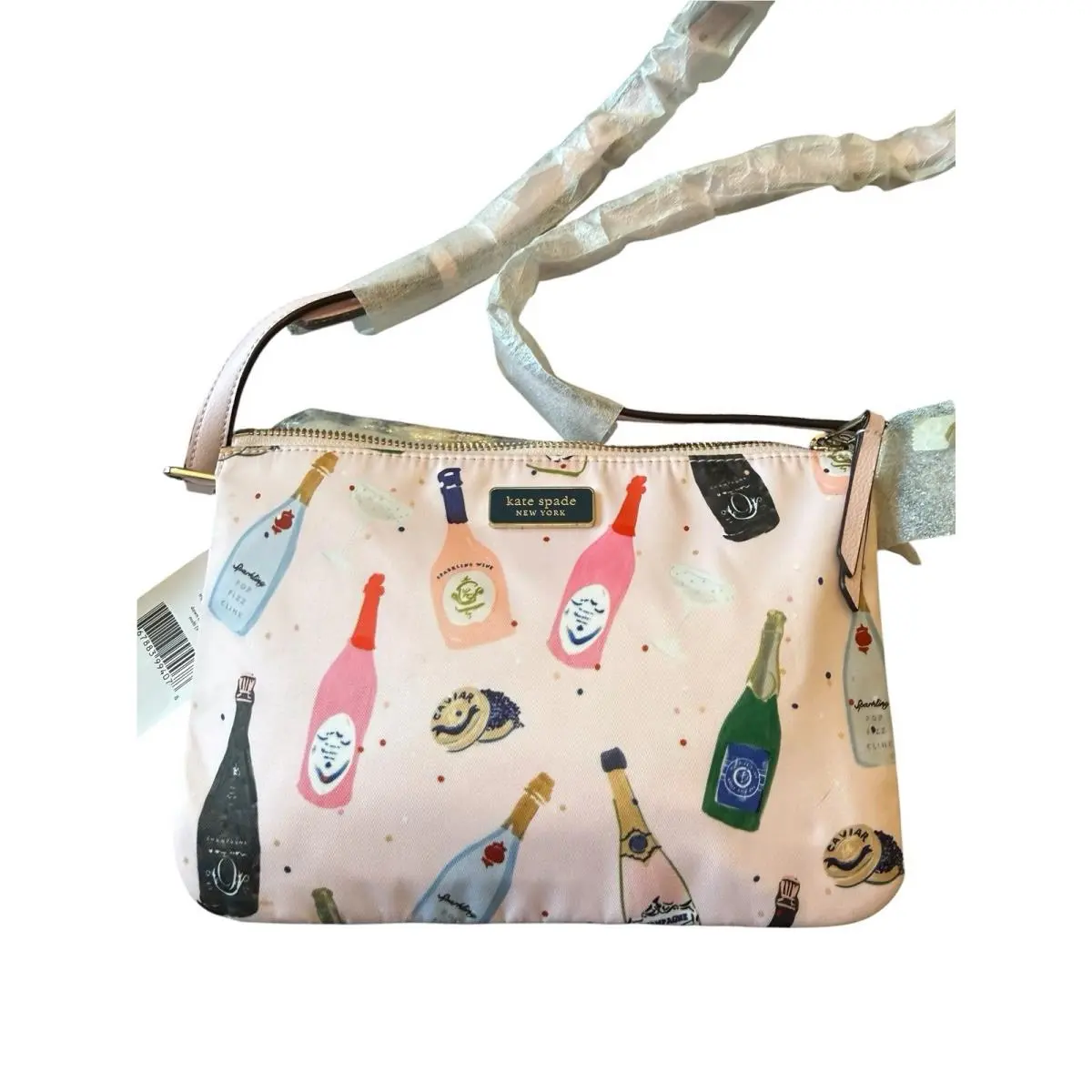 New York Dawn Pink Nylon Champagne Triple Gusset Crossbody Bag New by Kate Spade