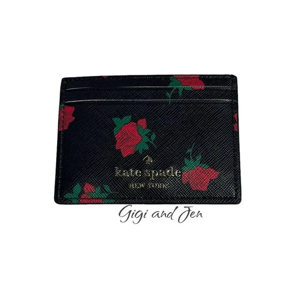 Madison Ditsy Rose Toss Print Saffiano Leather Small Slim Card Holder by Kate Spade