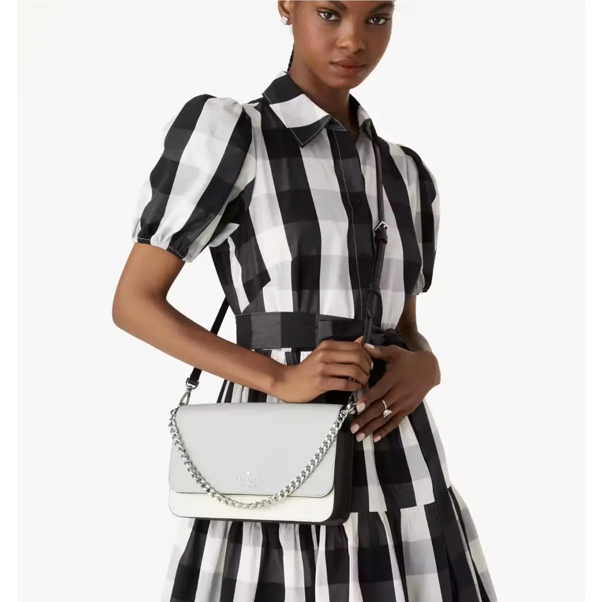 Madison Leather Colorblock Flap Crossbody In Platinum Grey by Kate Spade