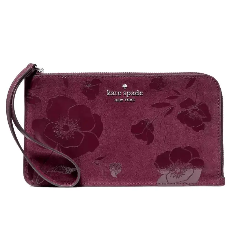 Lucy Floral Suede Wristlet Deep Cherry KP170 by Kate Spade