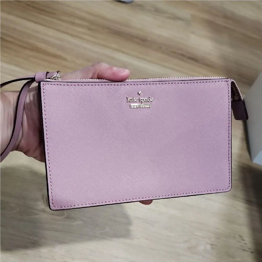 Kate Spade Wristlet Women Small Pink Saffiano Leather Clutch Wallet Leila