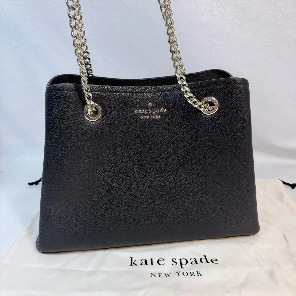 Jordyn Medium Chain Handle Tote Black Pebbled Leather New w Dust Bag by Kate Spade