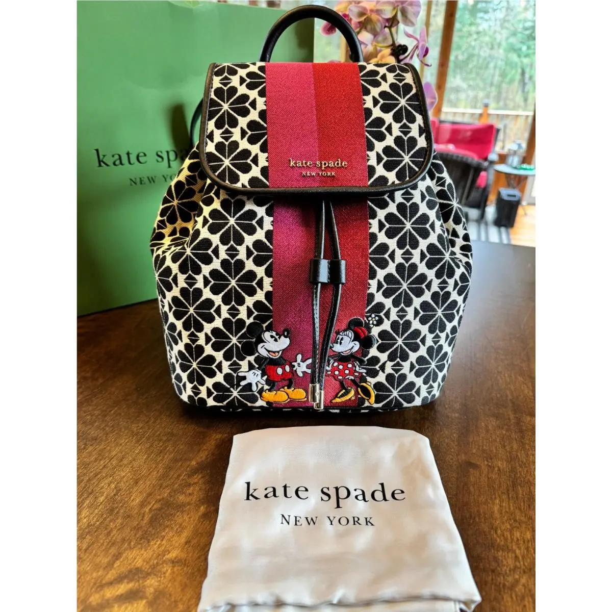 x Disney 100 Years Mickey Minnie Jacquard Backpack with Dust Bag by Kate Spade