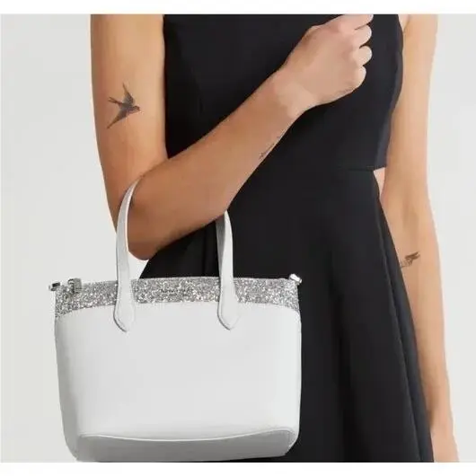 Flash Glitter Leather Handbag Bag Purse Satchel Gray Silver by Kate Spade