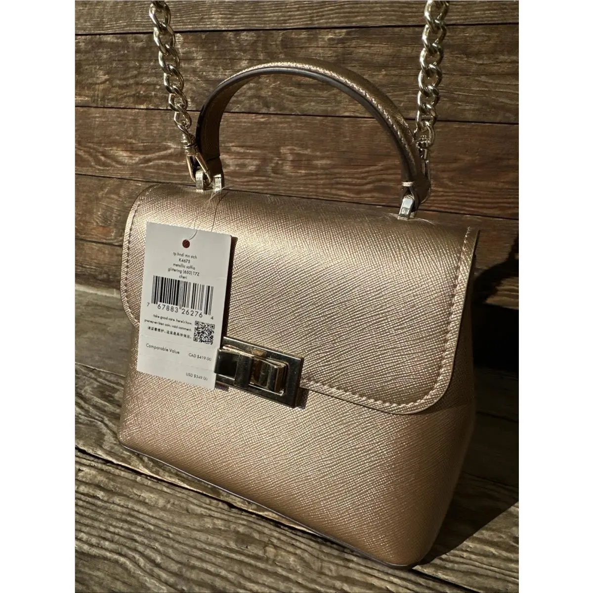 Metallic Saffia Rose Gold Glittering Mini Satchel/crossbody Purse by Kate Spade